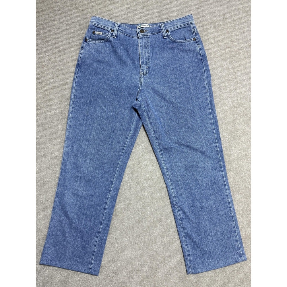 Lee Jeans Womens 12 Medium Blue Relaxed Straight Leg High Rise Denim Classic Fit